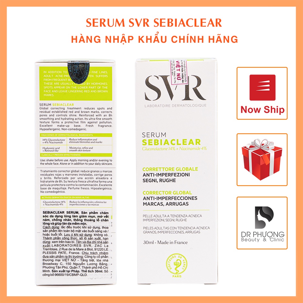 SERUM Giảm Mụn Làm Mờ Thâm Sạm Và Mềm Mịn Da SVR Sebiaclear Serum 30ml