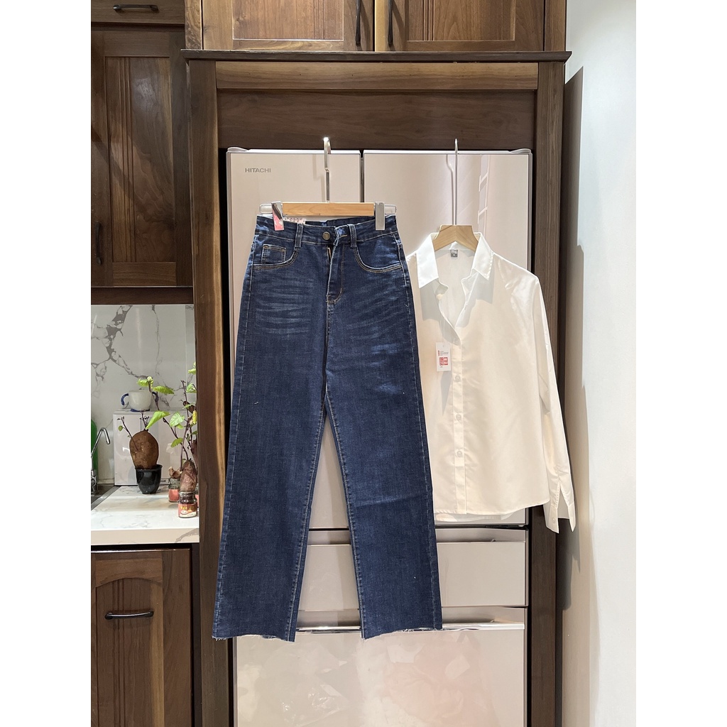 Quần bò ống rộng quần jean bò ống suông jeans nữ cạp cao ống đứng co dãn Bazic Ulzzang -Minxy shop