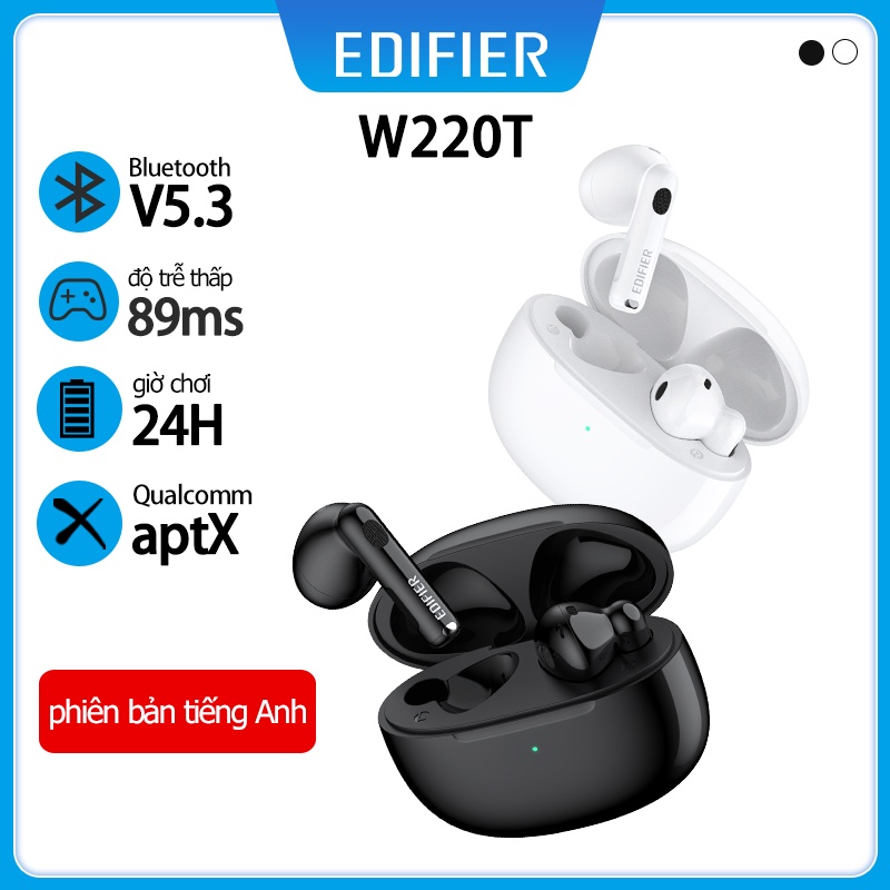Tai Nghe Không Dây Edifier W220T TWS Bluetooth 5.3 QCC3056 IP54 Tiếng Ồn Chống Thấm Nước Sạc Nhanh