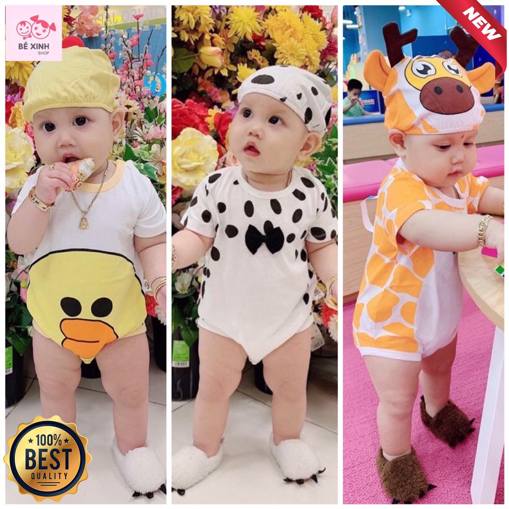 [Cưng muốn xỉu] Bộ hình thú cho bé bộ bodysuit sơ sinh body hình thú cho bé con chuột con voi chó đốm độc lạ