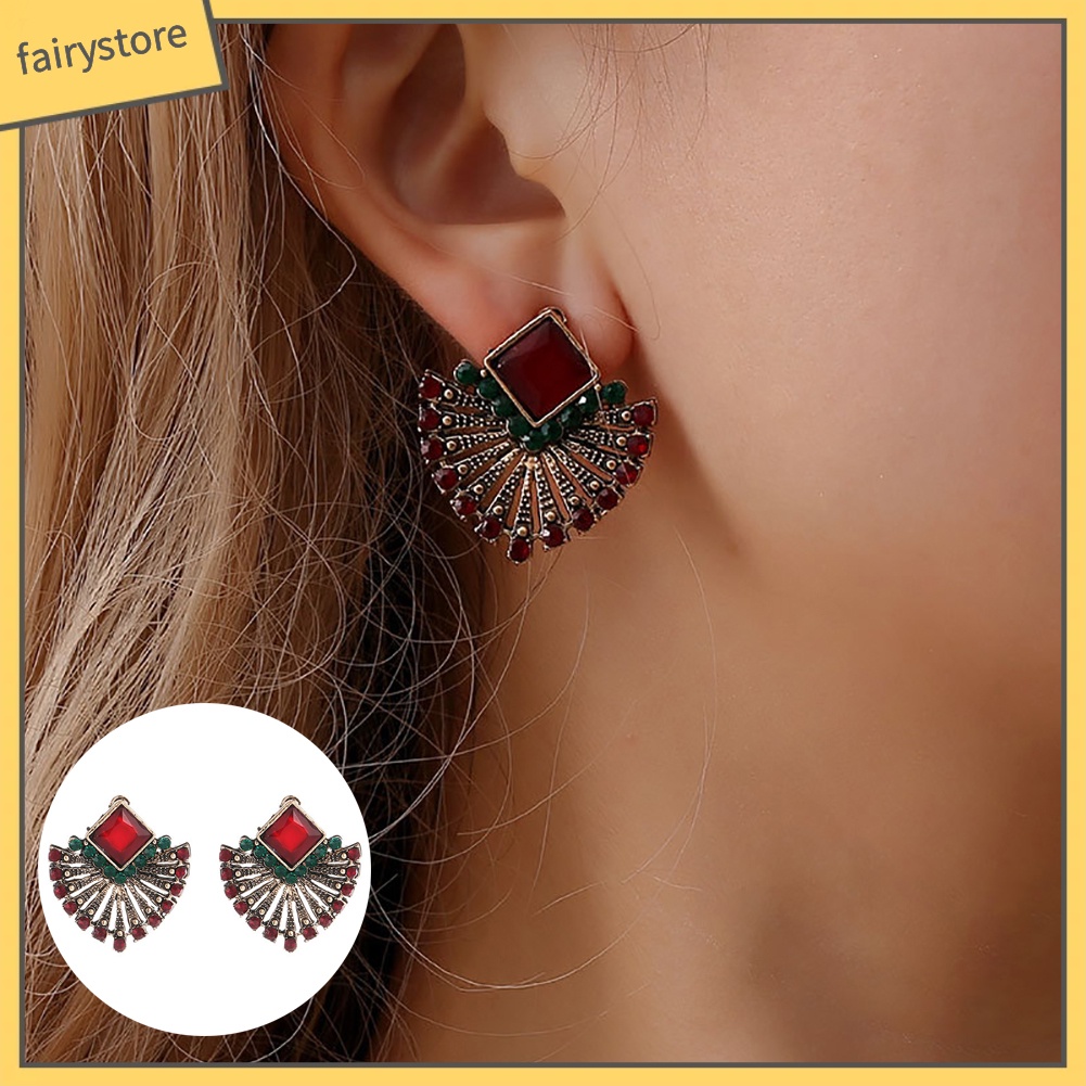 Khuyên Tai Hình Quạt Đính Đá Phong Cách Bohemian Thanh Lịch Dành Cho Nữ