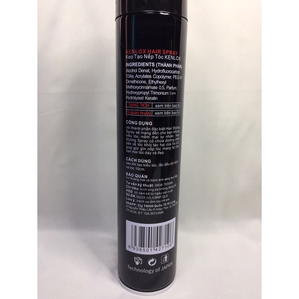 Gôm xịt tóc Kenlox Hair Spray tạo nếp siêu dưỡng 400ml