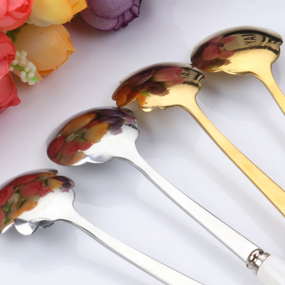 Muỗng thép không gỉ đầu gốm thiết kế hình hoa hồng đa năng tiện lợi