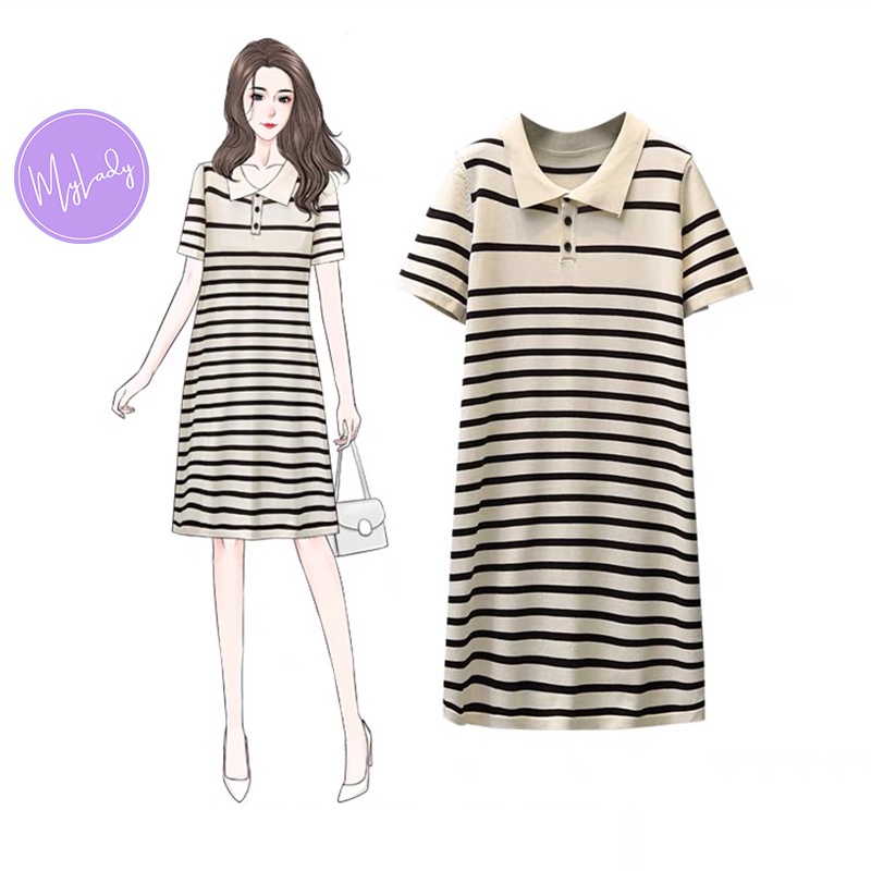 Váy polo dệt kim nữ dáng suông tay ngắn kiểu cổ bẻ đầm đẹp hàng Quảng Châu cao cấp