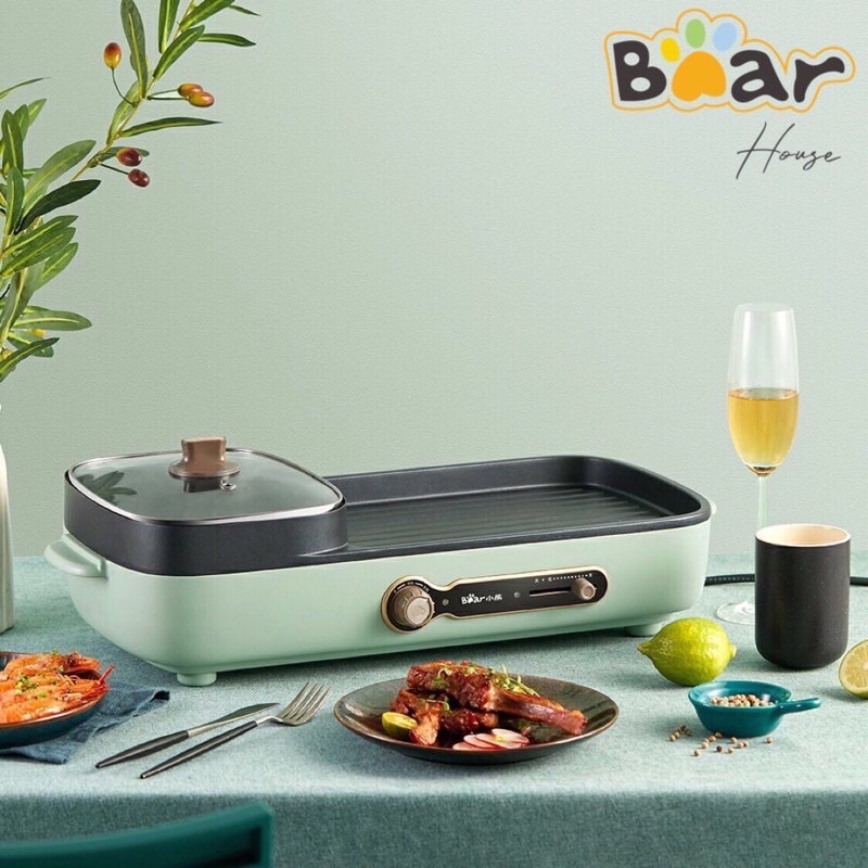 BẾP LẨU NƯỚNG 2 NGĂN BEAR/HÀNG CÓ SẴN /Bảo hành 12 tháng.MÀU XANH.