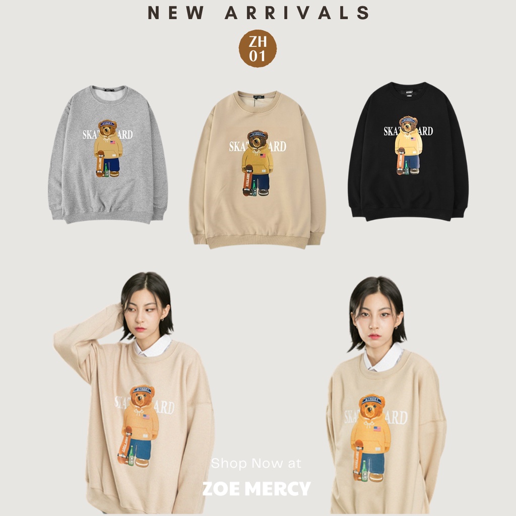 [SẴN]- Áo Sweater in hình gấu Unisex phong cách Ulzzang (ZH01)