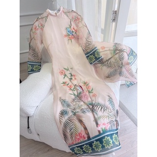 Áo dài cách tân Yến Anh chất tơ lụa cao cấp hoạ tiết hoa, áo dài thiết kế LINN DESIGN (kèm quần)