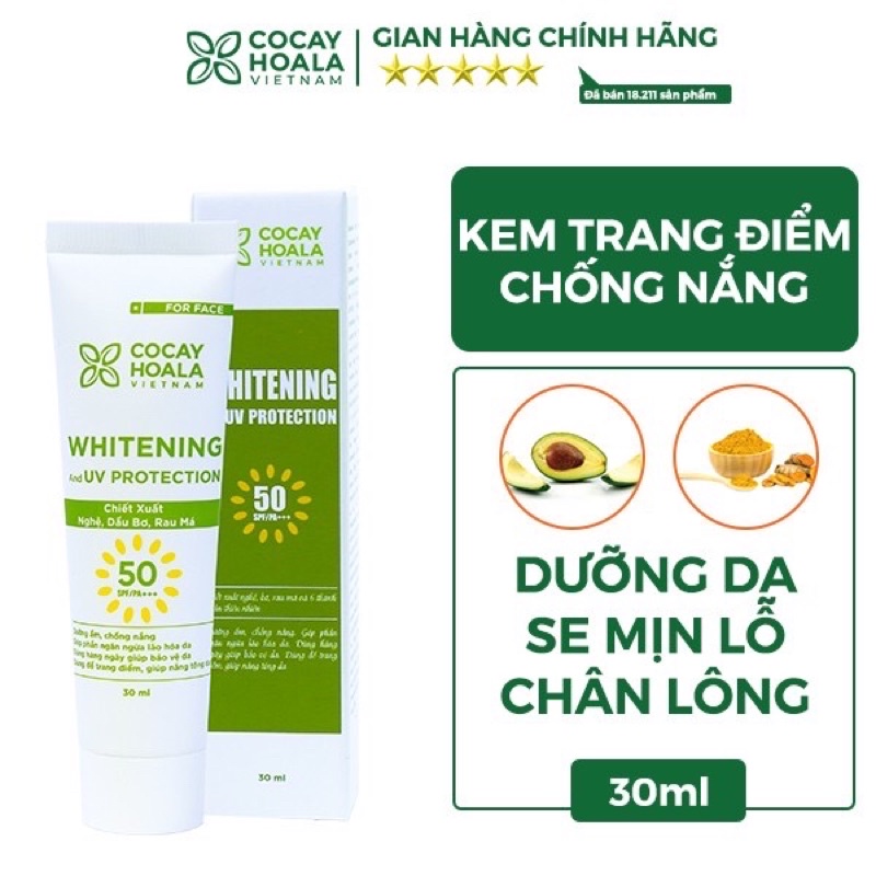 [Mẫu mới] Kem chống nắng Nghệ Bơ Cocayhoala-kiềm dầu, chống thấm nước, nâng tông da SPF50+ PA+++ 30ml