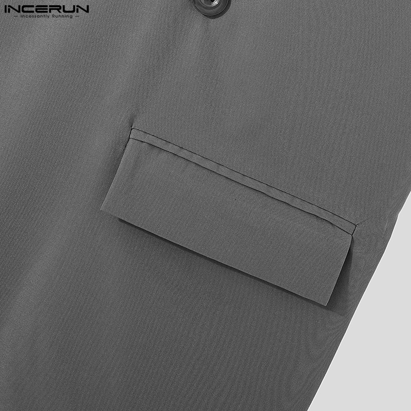 Áo khoác ghi lê INCERUN dáng rộng màu trơn cài hai hàng khuy thời trang trẻ trung dành cho nam