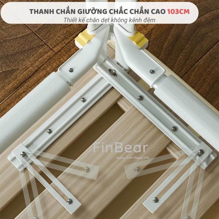 Thanh Chắn Giường Pakey Nâng Cấp Cao 103cm 2022, Nâng Hạ 1 Bên Màu Ghi FINBEAR
