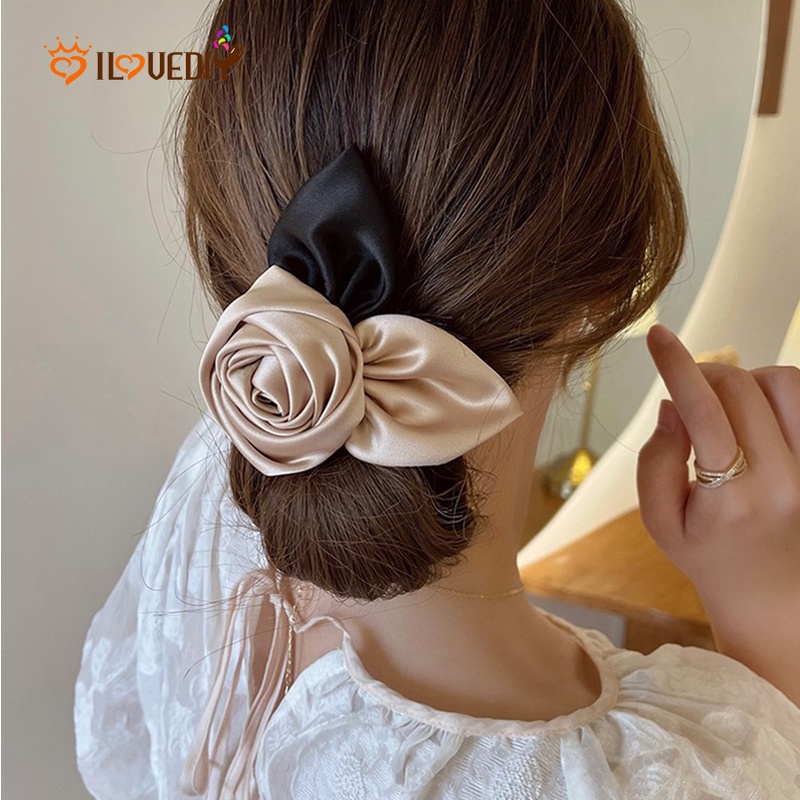 Kẹp Tóc Hình Hoa Hồng Bằng Satin Phong Cách Vintage Cho Nữ