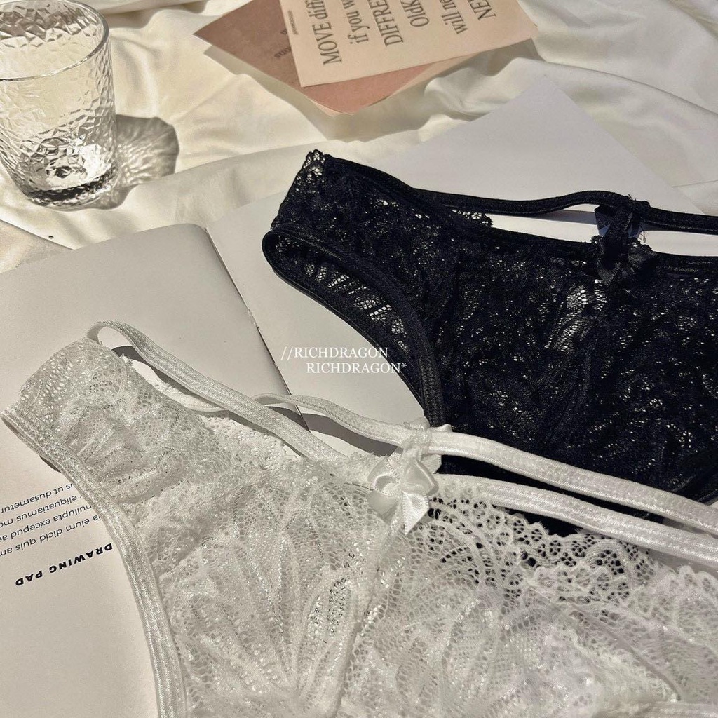 Quần Lót Ren Nữ Tàng Hình Thông Hơi Cạp Thấp Dây Hông Phối Nơ Sexy Quyến Rũ Gợi Cảm R55
