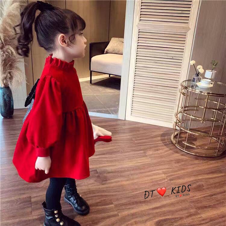 Váy Nhung Cho Bé 8-18kg - Váy Nhung Đỏ Phối Nơ Diện Tết - Noen Cực Ấm - N%D Kids