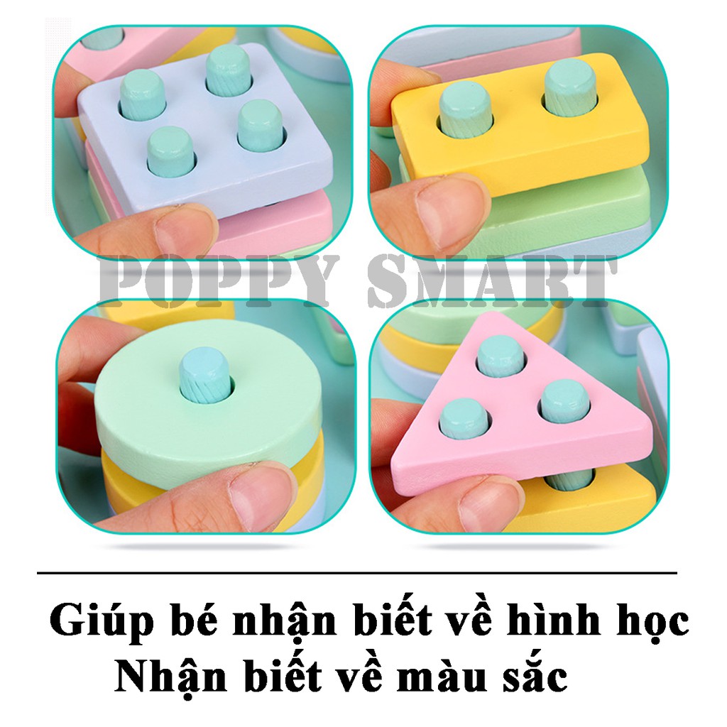 Đồ chơi Montessori - Bộ thả hình 4 cọc bằng gỗ giúp rèn luyện các kỹ năng cơ bản