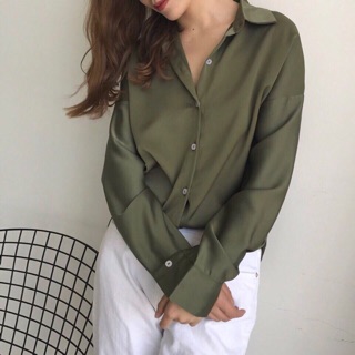 Áo sơ mi xanh rêu phong cách ngầu gb