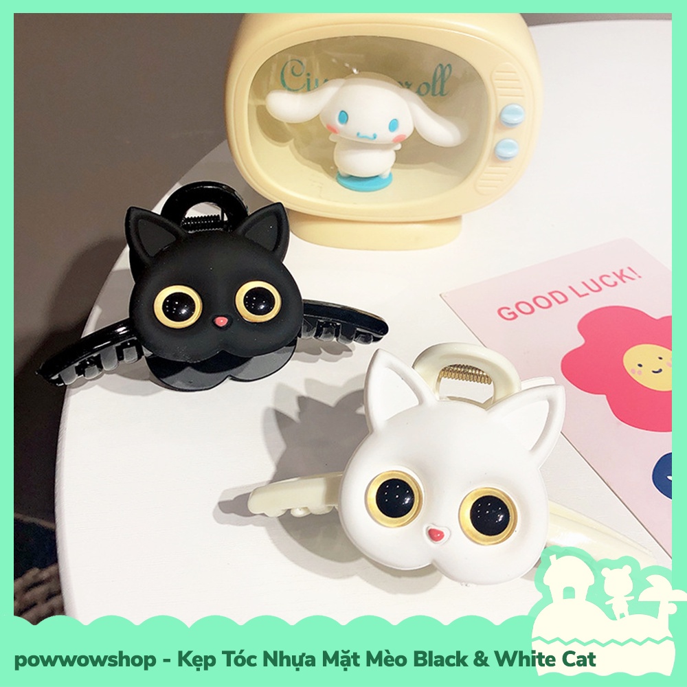 [Sẵn VN - Hỏa Tốc] Kẹp Tóc Nhựa Hình Mèo Black &amp; White Cat Đáng Yêu