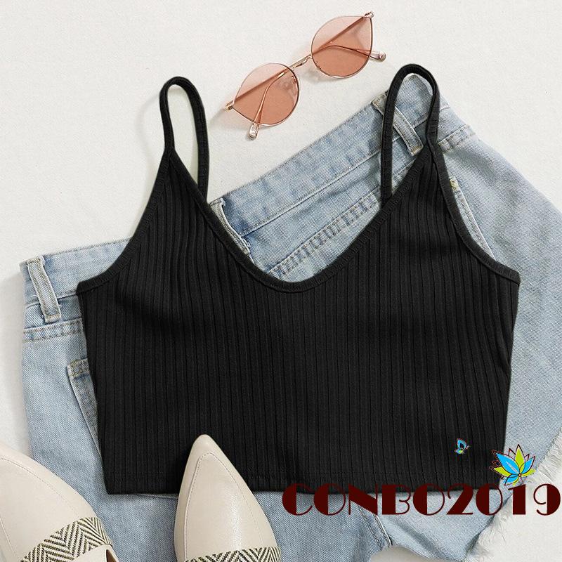 Áo Hai Dây Cổ Chữ V Hở Lưng Màu Trơn Thời Trang Mùa Hè Cho Nữ 5 Màu Lựa Chọn