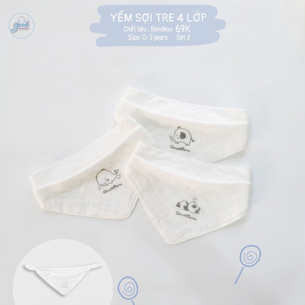Yếm cho bé Goodmama chất liệu sợi tre 4 lớp - Set 3 yếm xô sợi tre kháng khuẩn - khử mùi