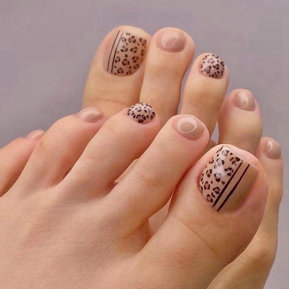 ✣HS✣ 24pcs/Box Women Fashion Square Head Toes False Nails Detachable Nail Tips Wearable Artificial Manicure Tool Full Cover Artistic Line Fake Nails
