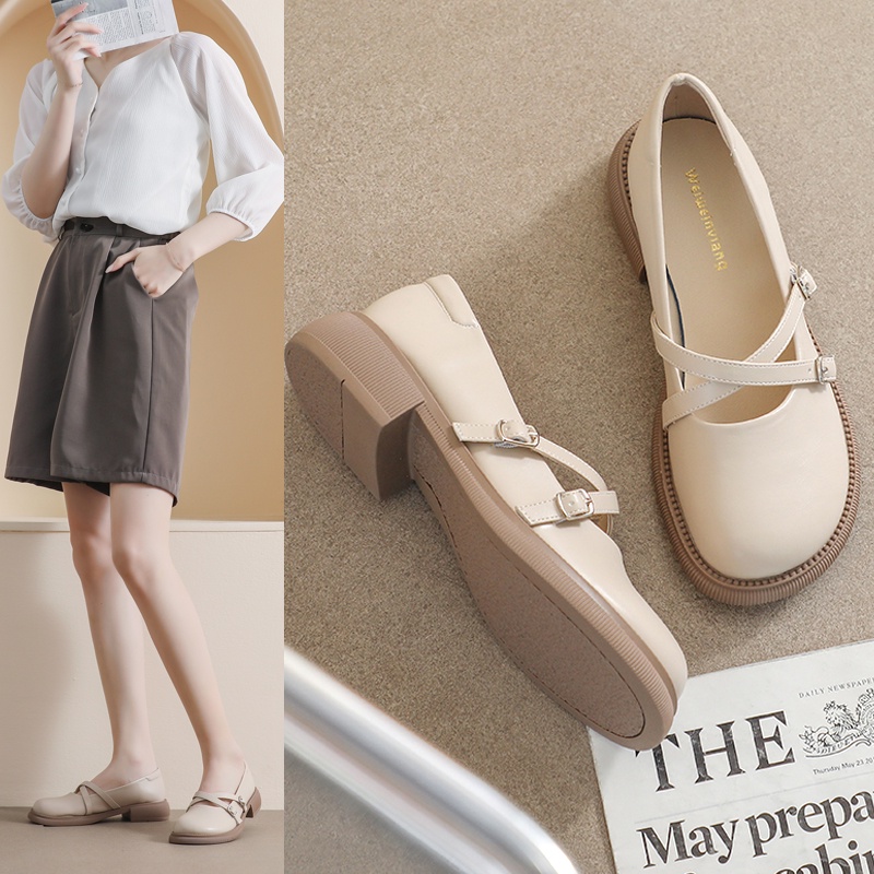 Giày Búp Bê Mũi Tròn Đế Dày Phong Cách Mary Jane Dễ Thương Thời Trang Cho Nữ Size 34-42