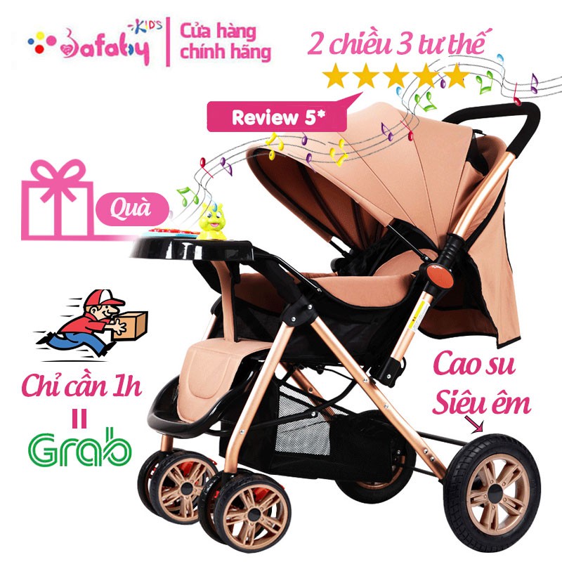 [BÁNH TO] Xe Đẩy Cho Bé 2 Chiều 3 Tư Thế Cao Cấp, Xe Đẩy Bánh Cao Su Đặc 25Cm Siêu Êm Ái - Bafaby Kids