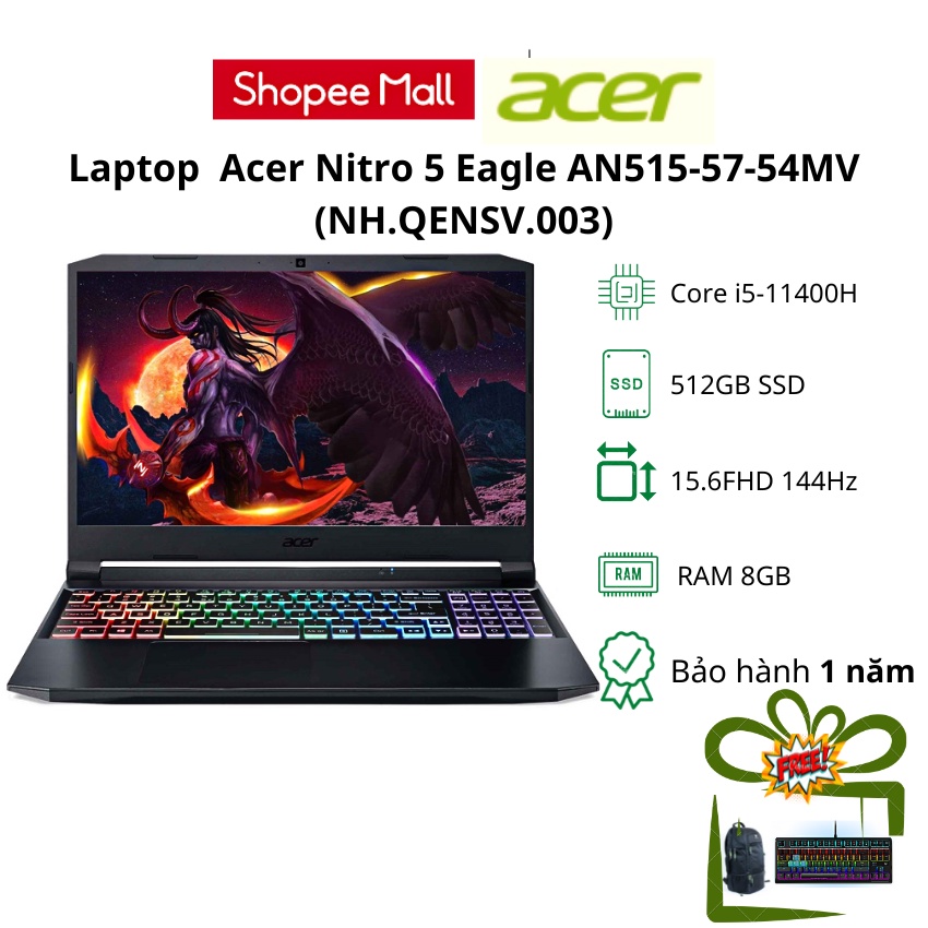 Laptop Acer Nitro 5 Eagle AN515-57-54MV/Intel i5-11400H/RAM 8GB/ 512GB SSD/RTX 3050