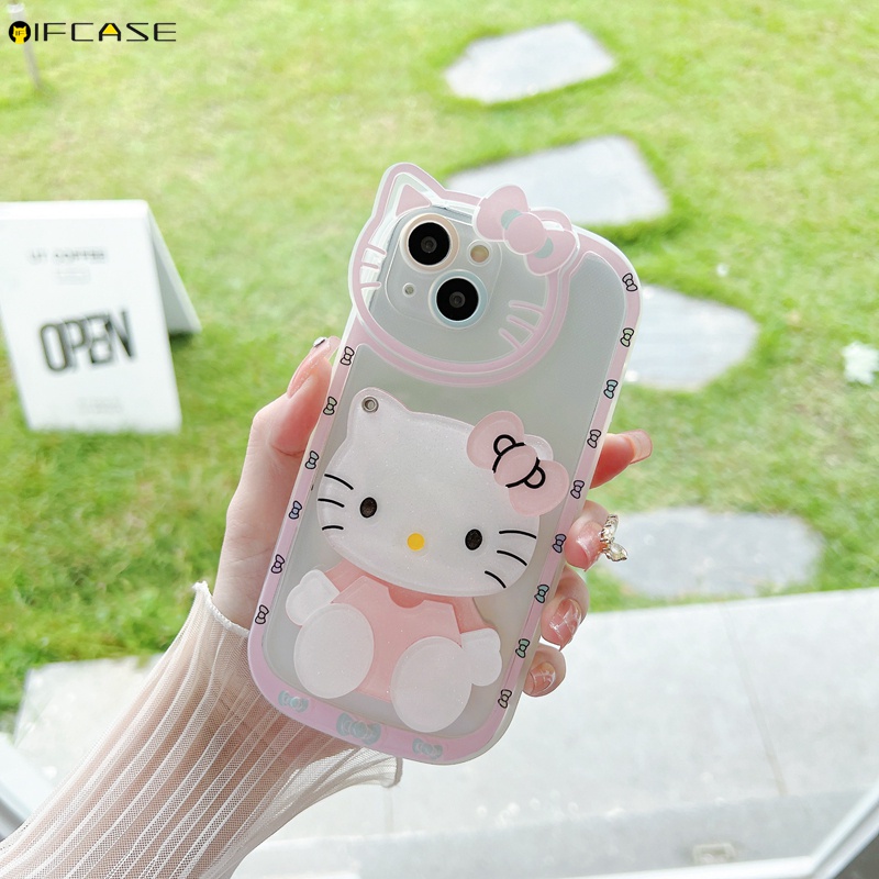 Ốp Điện Thoại Dẻo Trong Suốt Kèm Gương Trang Điểm Hình Mèo Hello Kitty Cho iPhone 13 12 12 11 Pro Max XS Max XR X