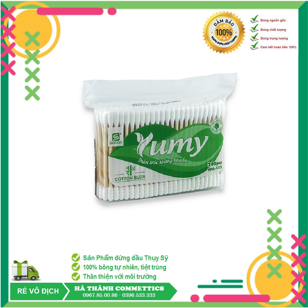 Bông Ngoáy Tai Yumy (gói 100 que), Mềm Mại, Tiệt Trùng, Tinh Khiết