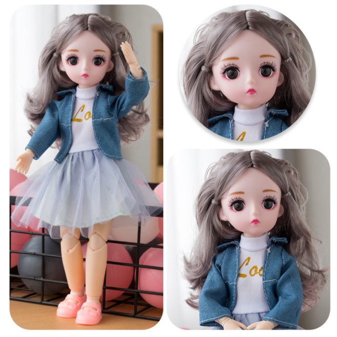 Búp bê mắt đá, có khớp cử động linh hoạt, cao 30 cm