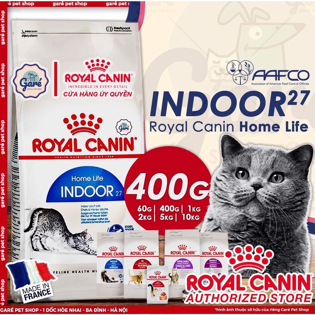 400g Hạt mèo Indoor 27 Royal Canin Mèo trên 12 tháng tuổi môi trường ít vận động trong nhà nhập Pháp