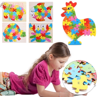 DIACHA Funny Animal Puzzle Toys Ability Improvement Teaching Aids Wooden Alphabet Jigsaw Puzzle Toy Intellect Development Kids Gift Hot Cute Animals Educational Learning