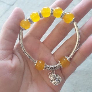 Vòng tay đá mã não trắng charm phụ kiện