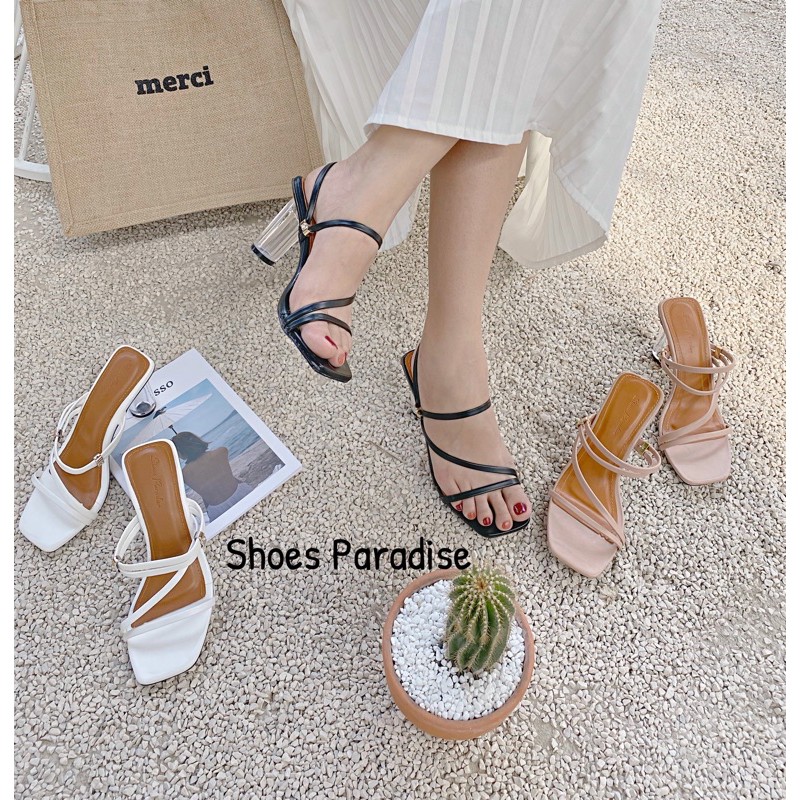 GIÀY SANDAL CAO GÓT QUAI MẢNH 7 PHÂN- 2IN1 SHOES PARADISE-SANDAL NỮ CAO GÓT ĐẾ TRONG DÂY MẢNH THỜI TRANG