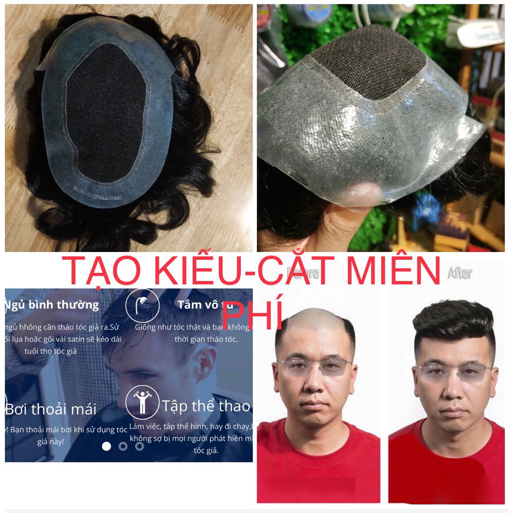 Tóc mái hói–Tóc thật dệt trên nền lưới ren ở giữa kết hợp viền Poly siêu mỏng bao quanh-MSP:Bp771-SL: 1 Mũ