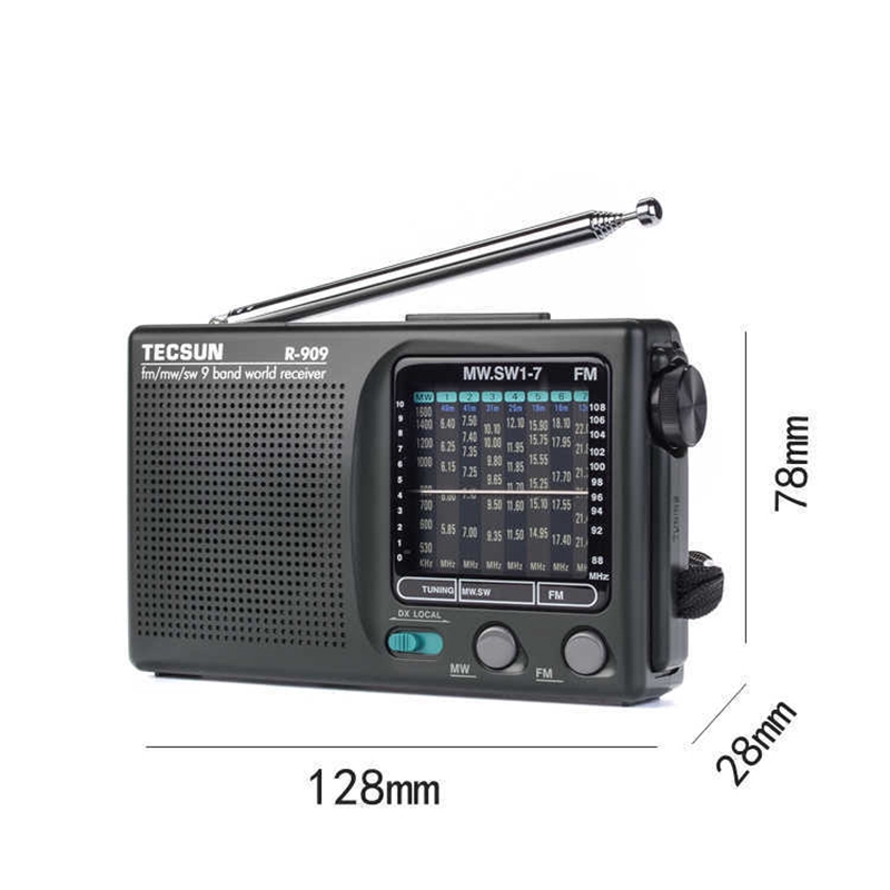 TECSUN R-909 Portable Radio FM MW(AM) SW(Shortwave) 9 Bands World Receiver vn