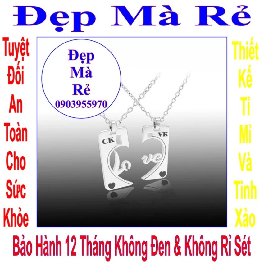 Dây chuyền cặp màu trắng 2 mảnh ghép khắc chữ CK / VK kết hợp chữ LOVE (2 dây) - DCC00002T035069