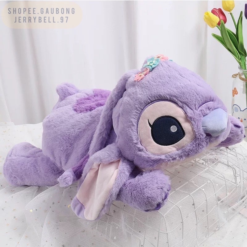 Gấu bông thơm mùi kẹo Angel - Lio and Stitch Disney chính hãng Potdemiel 2022 màu tím pastel có dây đeo chéo
