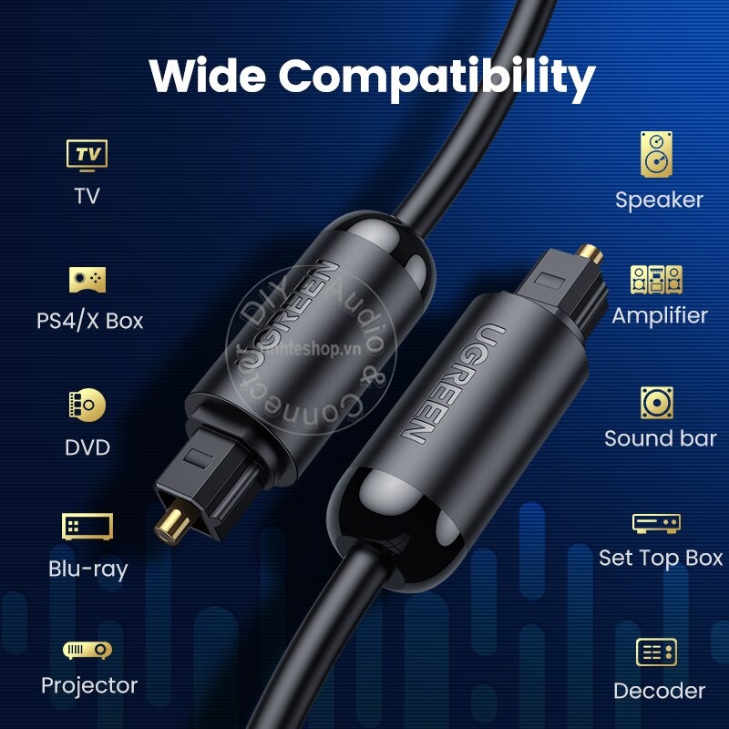 Dây cáp âm thanh quang học UGREEN AV122 1M đến 3M - Cáp audio quang optical SPDIF toslink cho TV box Smart TV Loa