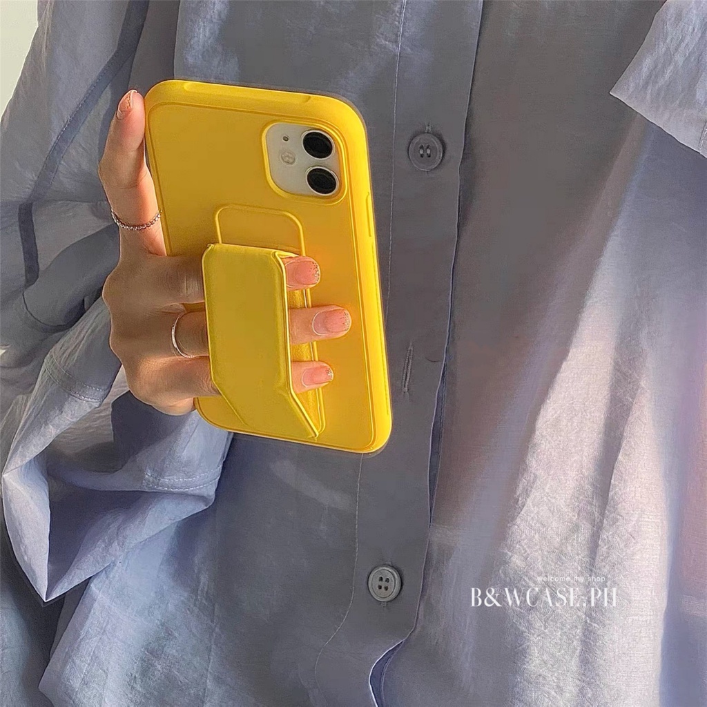 Ốp điện thoại silicon dẻo màu vàng chanh kèm giá đỡ cho Iphone 12 Pro Max I11 Pro Ix Xs Max Xr 6 6s 7 8 Plus