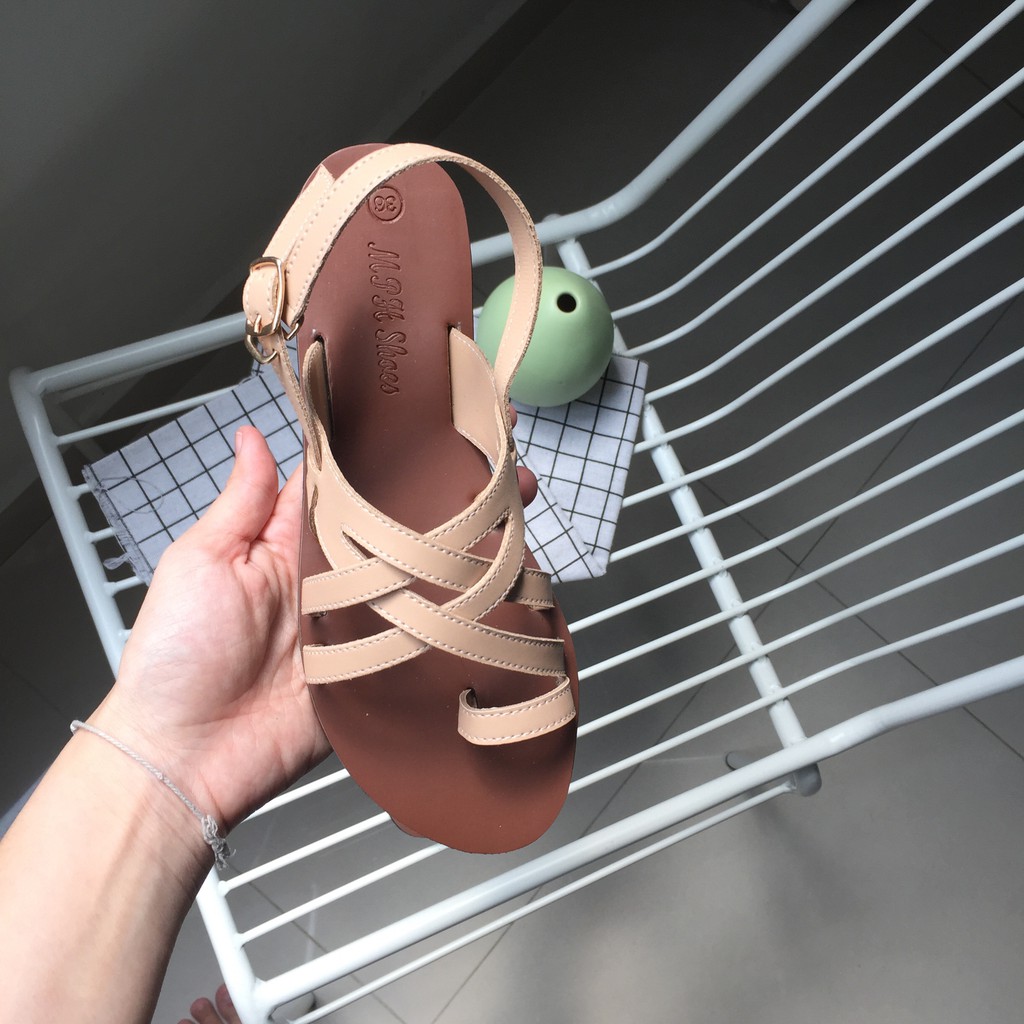 [bảo hành 6 tháng] giày sandal xỏ ngón bảng chéo đôi hiệu MPH Shoes-kem
