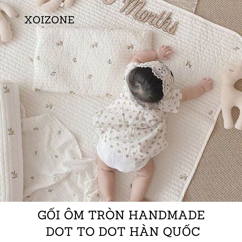 Gối ôm thêu Dottodot Malolotte Hàn Quốc cho bé 60x10cm (Vỏ gối ôm rời, Ruột gối rời) Handmade an toàn cho bé