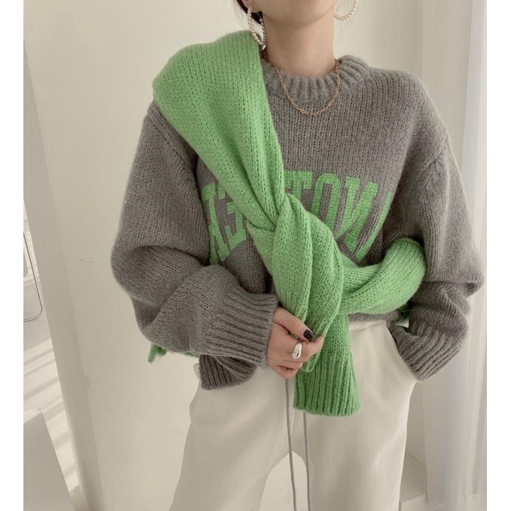 Áo sweater dệt kim cổ tròn tay dài màu sắc ngọt ngào phong cách Hàn Quốc
