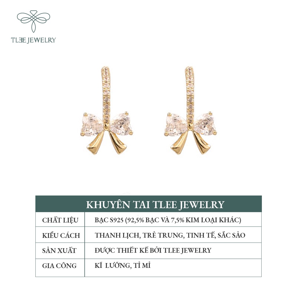 Khuyên tai bạc nữ TLEE nơ nạm đá mini dịu dàng, nữ tính NCJ B0112