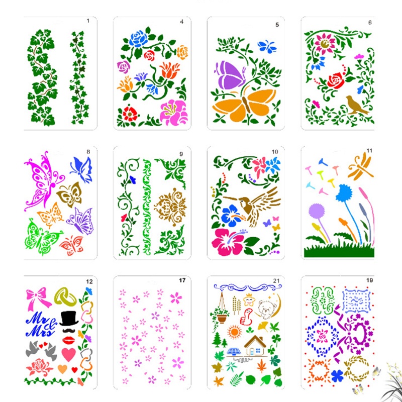 Bộ 12 Khuôn Vẽ Graffiti Trang Trí Tường / Nội Thất Canva