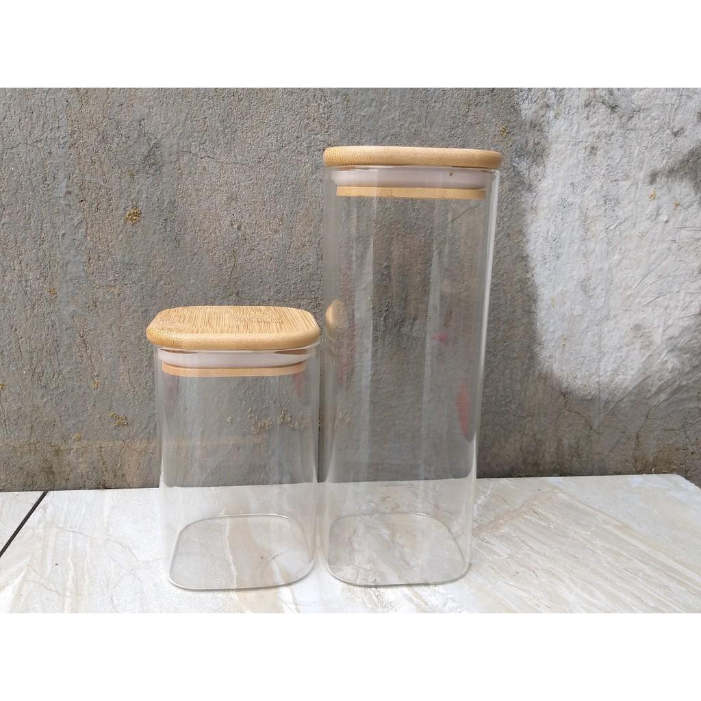 Hũ Lọ Thủy Tinh Vuông Nắp Gỗ Tre [free ship] Kín Hơi Đựng Thực Phẩm, Gia Vị Tiện Dụng | BigBuy360 - bigbuy360.vn