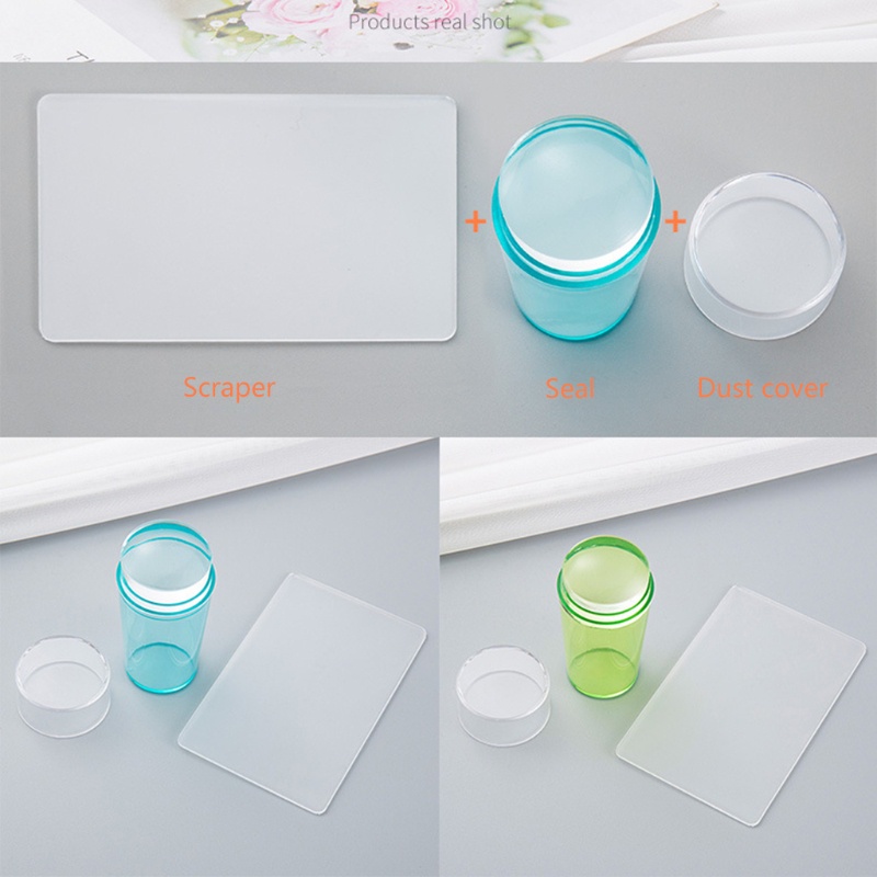 Dụng Cụ In Dấu Trang Trí Móng Tay Bằng Silicon Trong Suốt Kèm Dụng Cụ Cạo