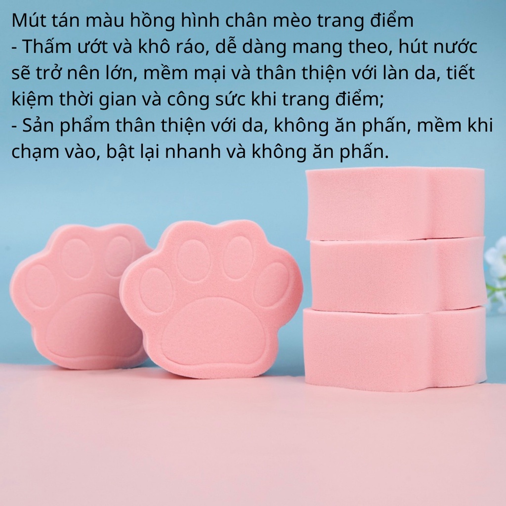 Bông mút trang điểm nhỏ xinh siêu mềm hình dấu chân mèo dễ thương tiện dụng - 1 PACK