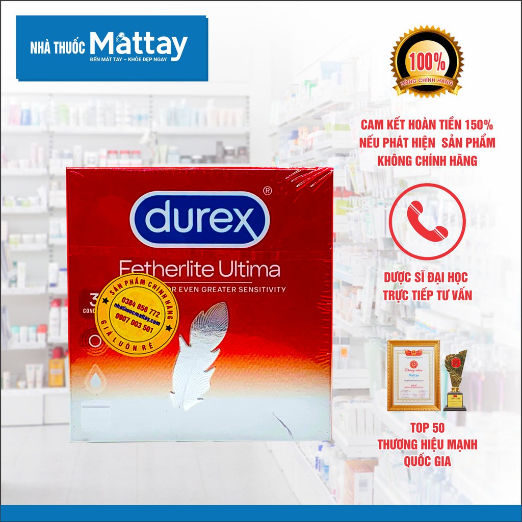 Hộp 3 Cái Bao Cao Su Durex Fetherlite Ultra Thin Feel Condoms [ Giá tốt ]