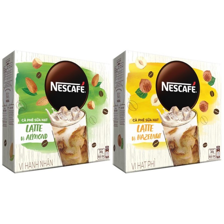 [SIÊU SALE] Cà Phê Hòa Tan Nescafé Latte Sữa Hạt có 2 vị Hạnh nhân và Hạt phỉ hộp 10 gói x 24g