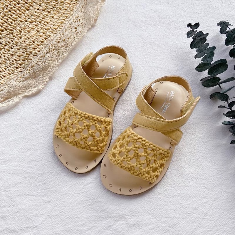 S58 - SANDAL BÉ GÁI ĐAN SỢI DỆT QUAI CHÉO CỰC XINH CHÂN KÈM ẢNH THẬT